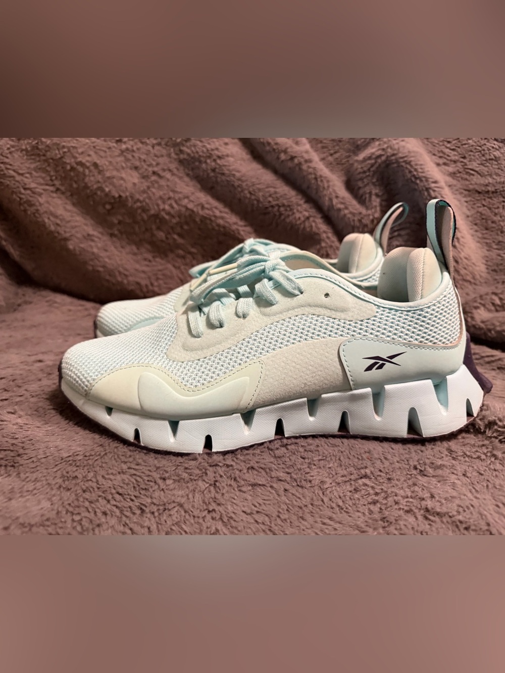Reebok Women's Zig Kinetica Edge Sneakers in Mint and White with Purple Accent